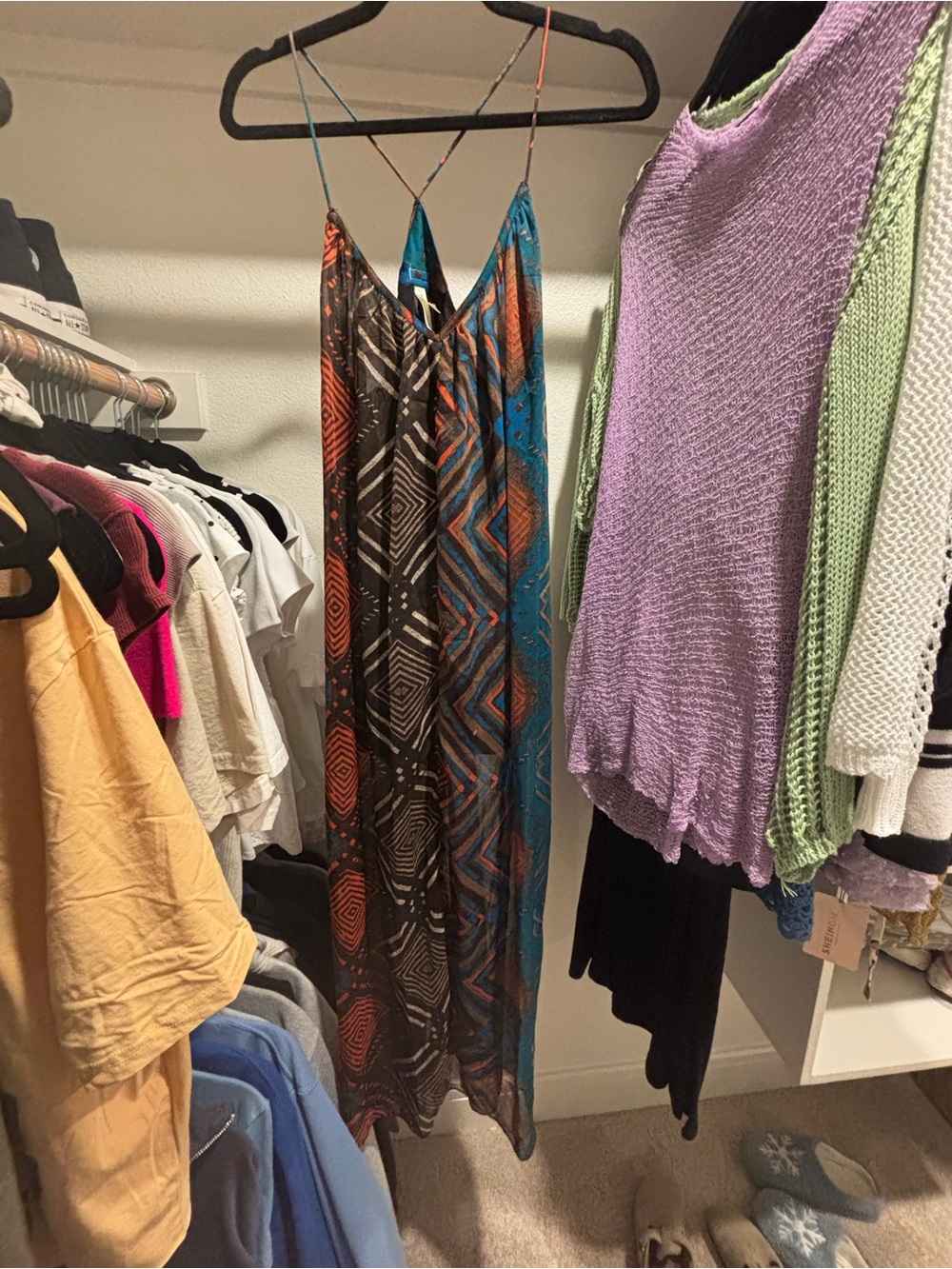RVCA Strappy Geometric Maxi Dress in Teal and Orange